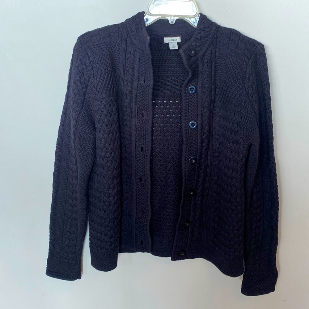L.L. Bean Black Cable Knit Cardigan Sweater